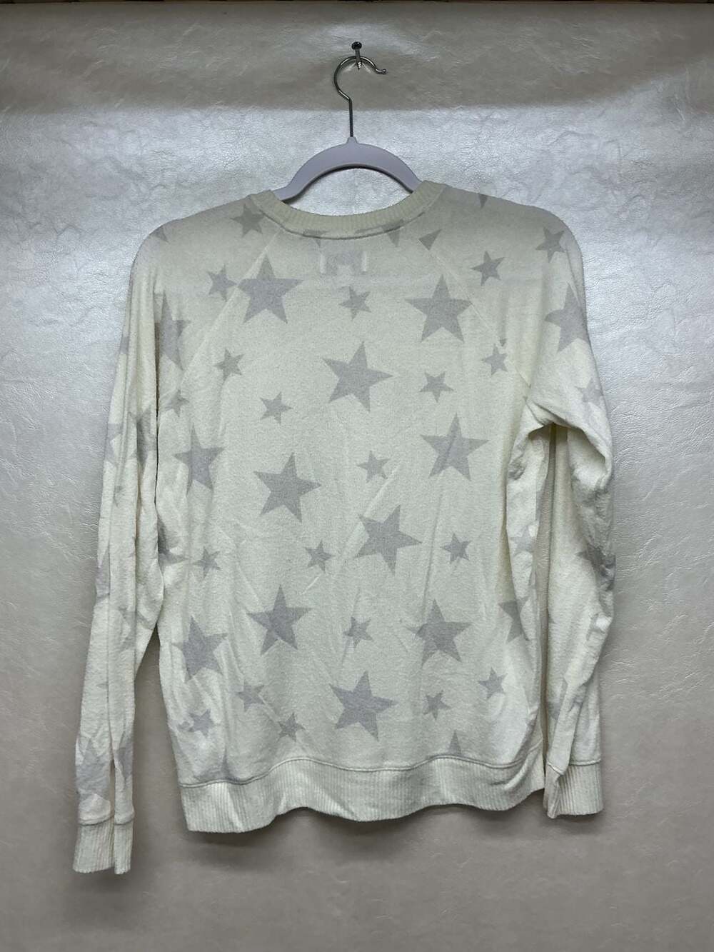 Lucky Brand Star Print Pullover Sweatshirt Cream Grey Size M